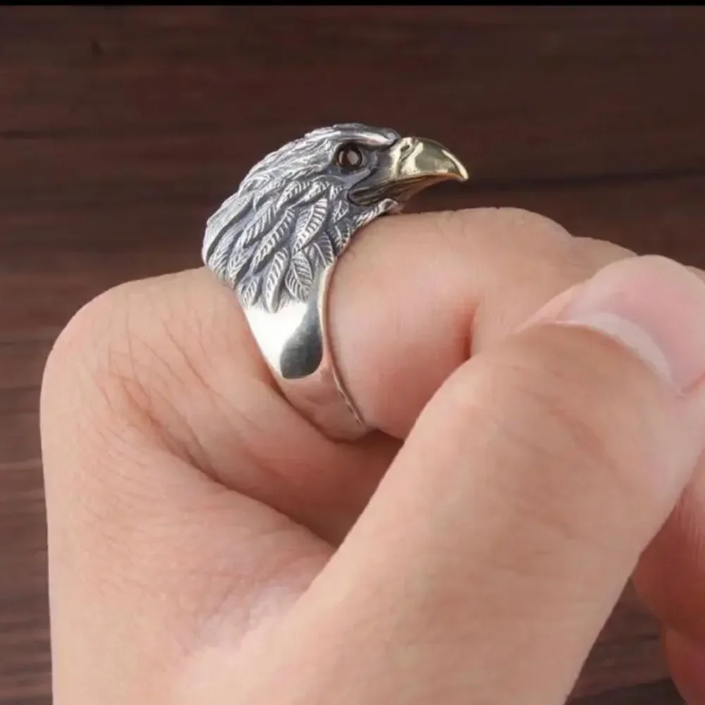 MENS CARVED EAGLE HEAD RING‎
